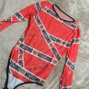 Moschino Red Mesh Logo Teddy Bear Bodysuit